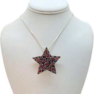 Nicky Butler Vintage Garnet gemstone Star Pendant Brooch .925 Sterling Silver